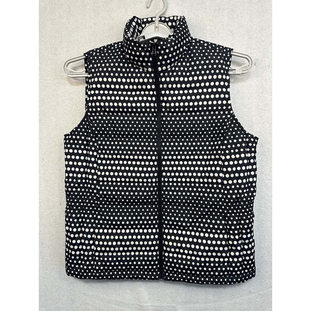 Talbots Women's Down‎ Puffer Quilted Vest Black & White Polka Dot Large Full Zip